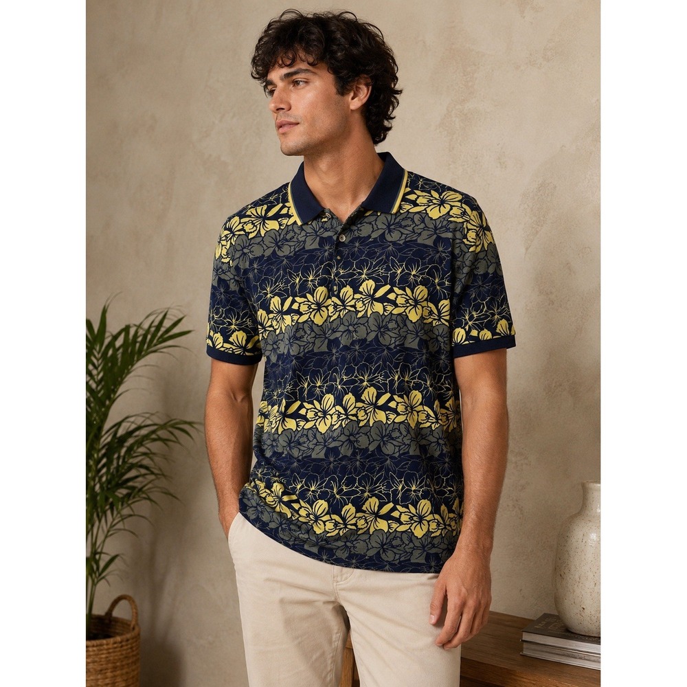 NWT Naturals Northwest Territory Mens Large Floral Hawaiian Polo Shirt -3695